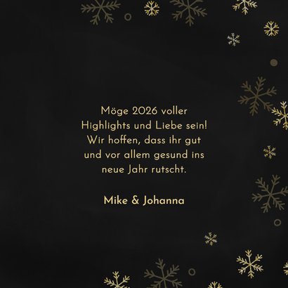 Neujahrskarte 2026 Glitzer goldene Schneeflocken 3