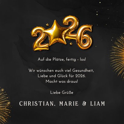 Neujahrskarte 2026 goldene Folienballons mit Stern 3