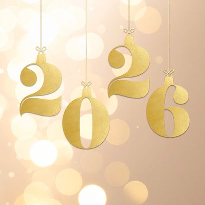 Neujahrskarte 2026 Hänger Beige Gold Bokeh 2