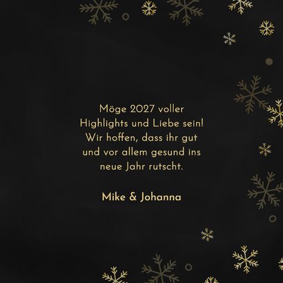 Neujahrskarte 2027 Glitzer goldene Schneeflocken 3
