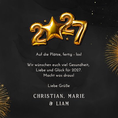 Neujahrskarte 2027 goldene Folienballons mit Stern 3