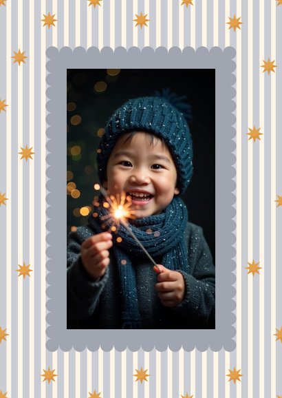 Neujahrskarte blaue Streifen Foto Sternchen 2