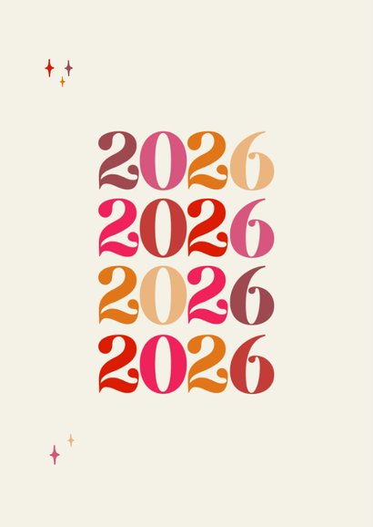 Neujahrskarte bunte 2026 Beige mit Sternchen 2