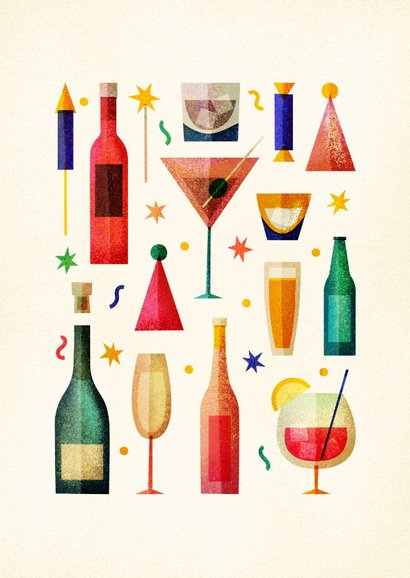Neujahrskarte bunte Gläser 'Happy New Year' 2