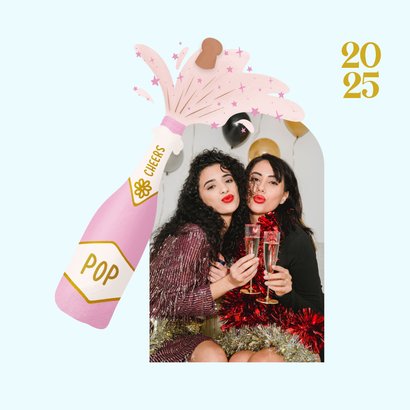 Neujahrskarte Champagnerflasche in Pink 2