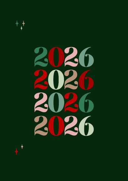 Neujahrskarte dunkelgrün Sternchen Firma 2027 bunt 2
