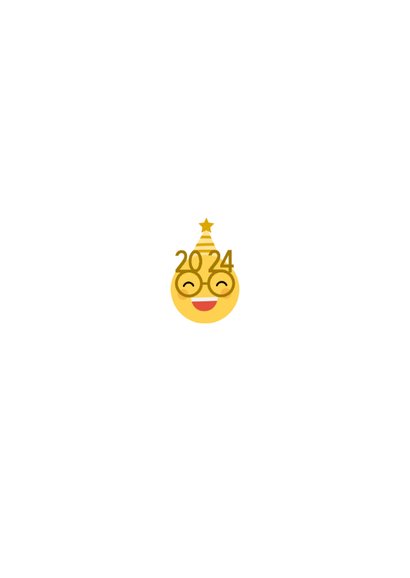Neujahrskarte Emoji mit Brille und 2024 Rückseite