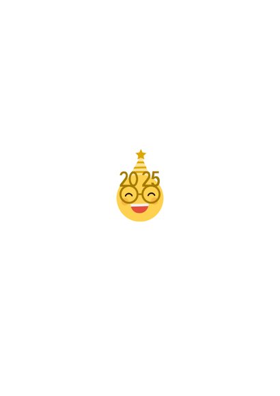 Neujahrskarte Emoji mit Brille und 2025 Rückseite