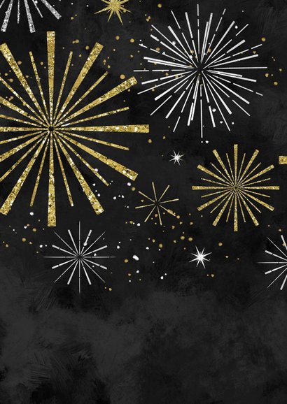 Neujahrskarte Feuerwerk gold und silber Rückseite