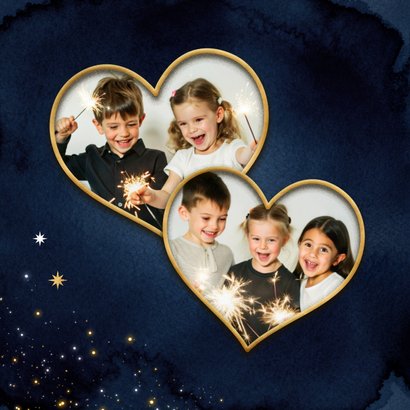 Neujahrskarte Foto in herz 2026 gold auf blau Sternchen 2