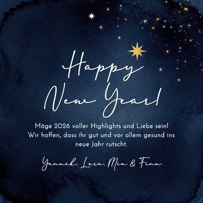 Neujahrskarte Foto in herz 2026 gold auf blau Sternchen 3