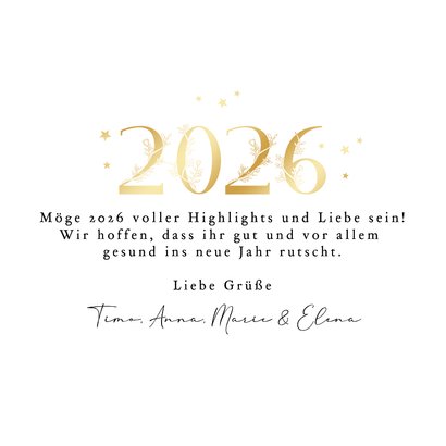 Neujahrskarte Fotocollage verzierte 2026 Goldoptik 3