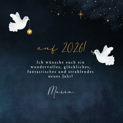 Neujahrskarte Friedenstauben dunkelblau 2 Tauben 3