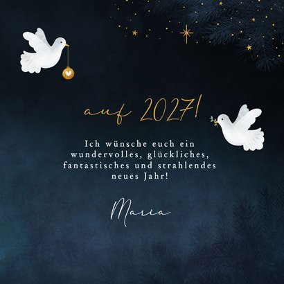 Neujahrskarte Friedenstauben dunkelblau 2 Tauben 3