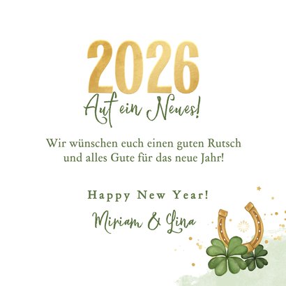 Neujahrskarte Glück 2026 Kleeblätter Hufeisen grün 3