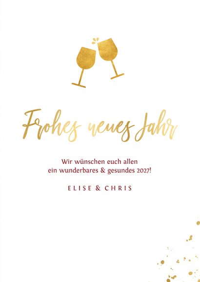 Neujahrskarte rot mit Foto und Goldakzenten 3