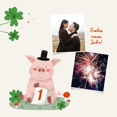 Neujahrskarte Schwein Kleeblätter Kalender Glück 2