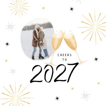 Neujahrskarte Sektgläser und Feuerwerk 2