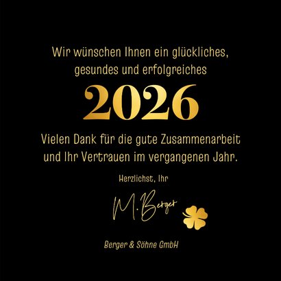 Neujahrskarte Sektgläser & Kleeblätter gold 3