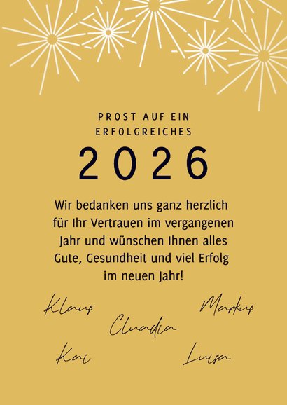 Neujahrskarte stilistisch Gold Feuerwerk Logo Firma 3