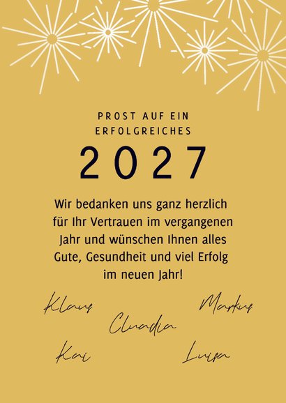 Neujahrskarte stilistisch Gold Feuerwerk Logo Firma 3