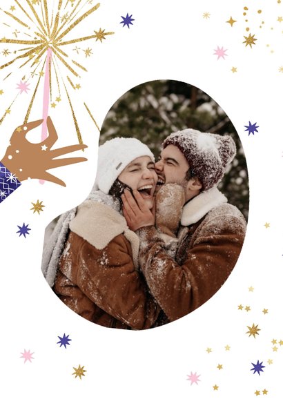 Neujahrskarte Wunderkerze und Sektglas 2