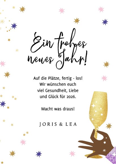 Neujahrskarte Wunderkerze und Sektglas 3