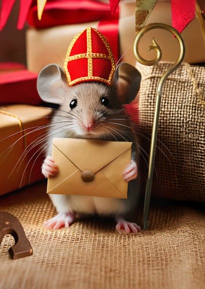 Nikolauskarte Nikolausgruß klitzekleine Maus mit Brief 2