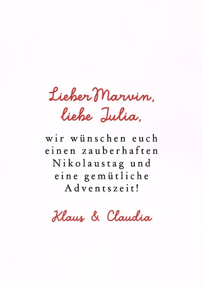 Nikolauskarte Stiefel Süßigkeiten und Geschenke 3