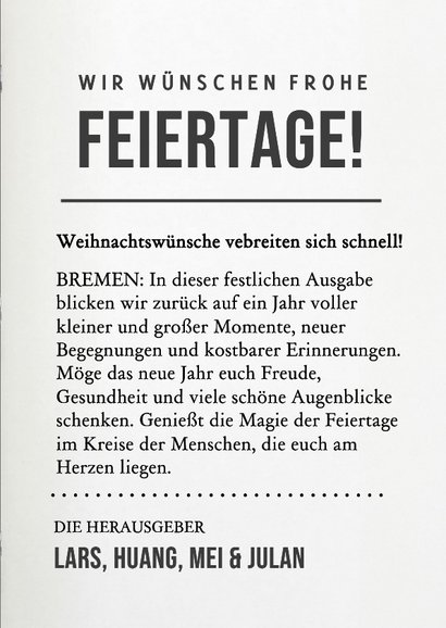 Originelle Weihnachtskarte Zeitung Magazin Foto News 3
