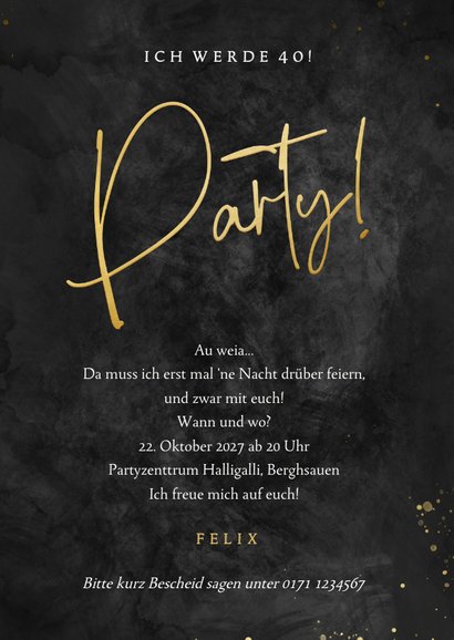 Partyeinladung zum Geburtstag schwarz mit Foto 3