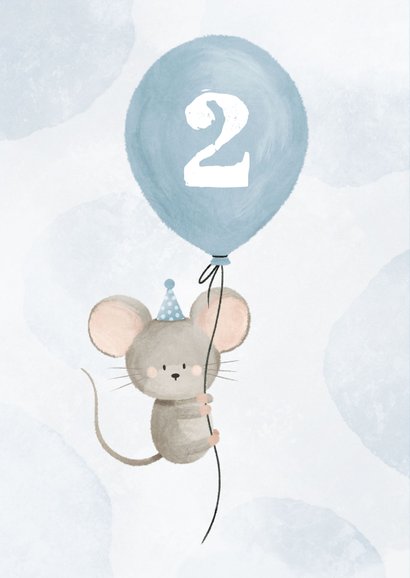 'Piep piep hurra' blaue Geburtstagskarte mit Maus 2