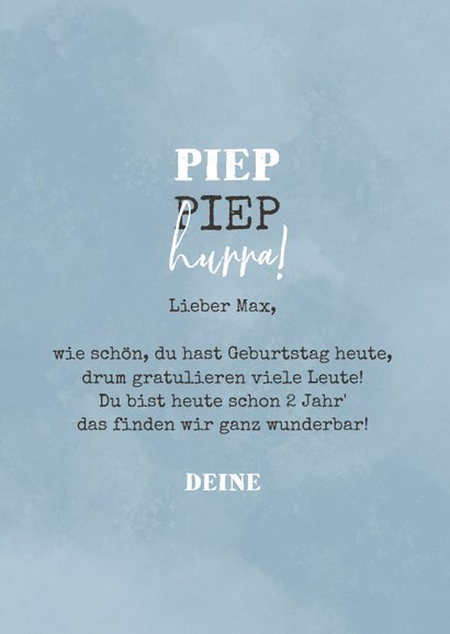 'Piep piep hurra' blaue Geburtstagskarte mit Maus 3