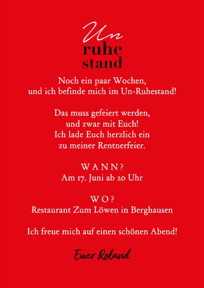 Rentenfeier-Einladung zum Unruhestand 3