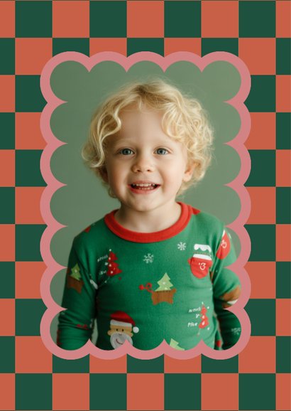 Retro Weihnachtskarte Karomuster Happy Holidays Foto 2