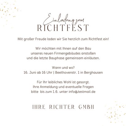 Richtfest-Einladung Firma Fotos auf Hozhintergrund 3