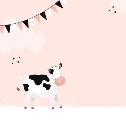 Rosa Glückwunschkarte Kindergeburtstag freundliche Kuh 2