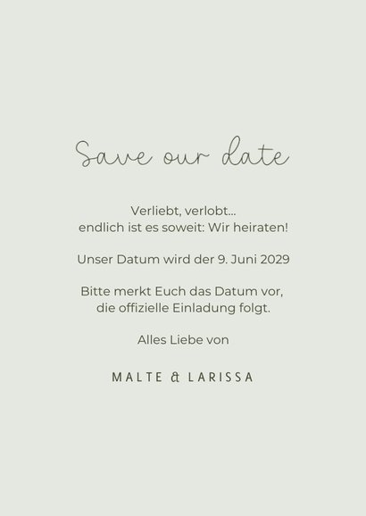 Save-Our-Date-Karte Eukalyptus & Goldschrift 3