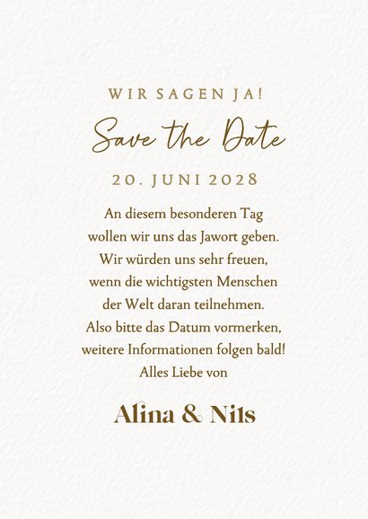 Save-the-Date-Hochzeitskarte Gold & Eukalyptuskranz 3