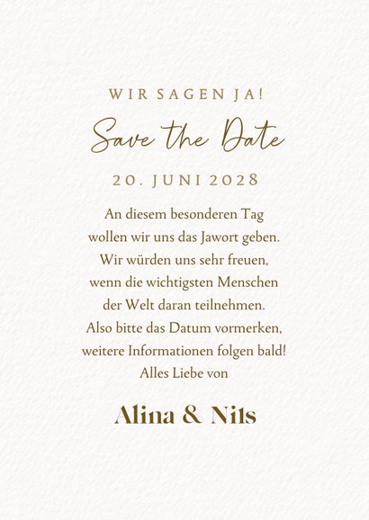 Save-the-Date-Hochzeitskarte Gold & Eukalyptuskranz 3