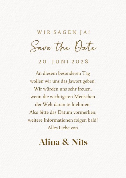 Save-the-Date-Hochzeitskarte Gold & Eukalyptuskranz 3