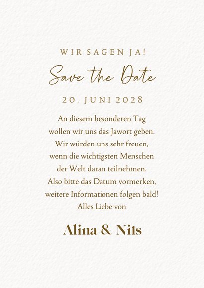 Save-the-Date-Hochzeitskarte Gold & Eukalyptuskranz 3