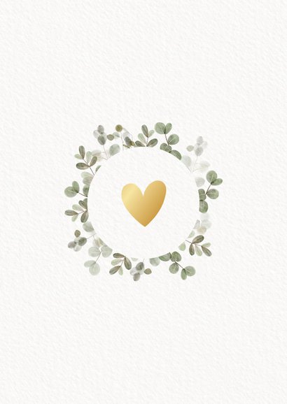 Save-the-Date-Hochzeitskarte Gold & Eukalyptuskranz Rückseite