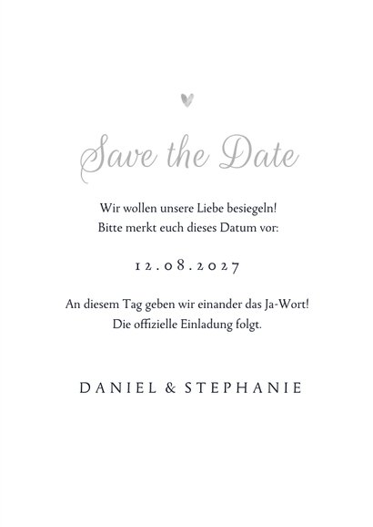 Save-the-Date-Hochzeitskarte Silberschrift 3