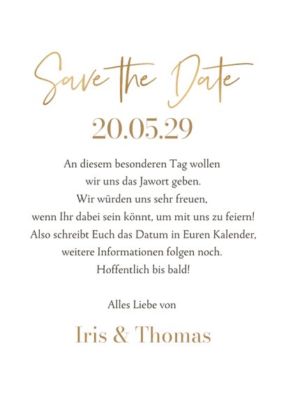 Save-The-Date-Karte Bohemian Aquarell-Goldlook 3