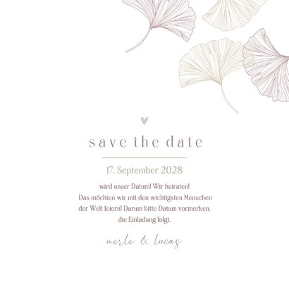 Save-the-Date-Karte Hochzeit Ginkgo pur & natürlich 3