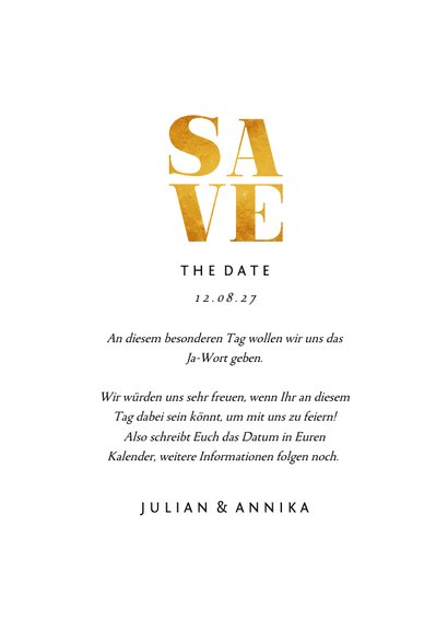 Save-the-Date-Karte Hochzeit Goldakzente Fotos 3