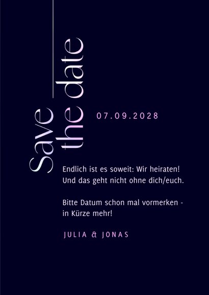 Save-the-Date-Karte Hochzeit holografischer Schriftzug 3