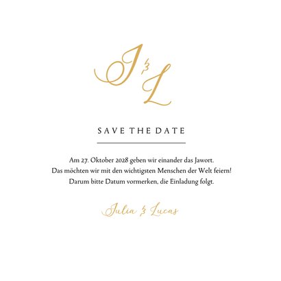 Save-the-Date-Karte Hochzeit Namen in Gold 3