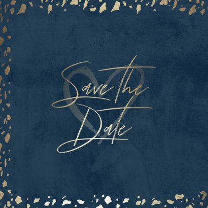 Save-the-Date-Karte in dunkelblau mit Goldschnipseln 2